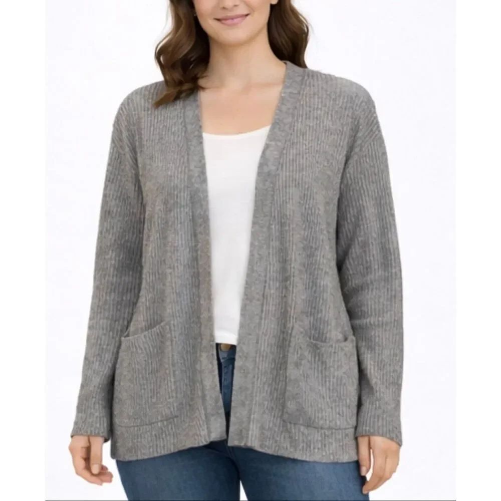 Esqualo grey ribbed wool blend open cardigan size XL